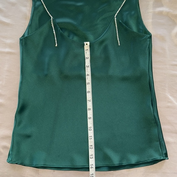 DO+BE Emerald Satin Camisole Rhinestone Spaghetti Strap Gorgeous Jewel Tone Cami - Picture 11 of 15